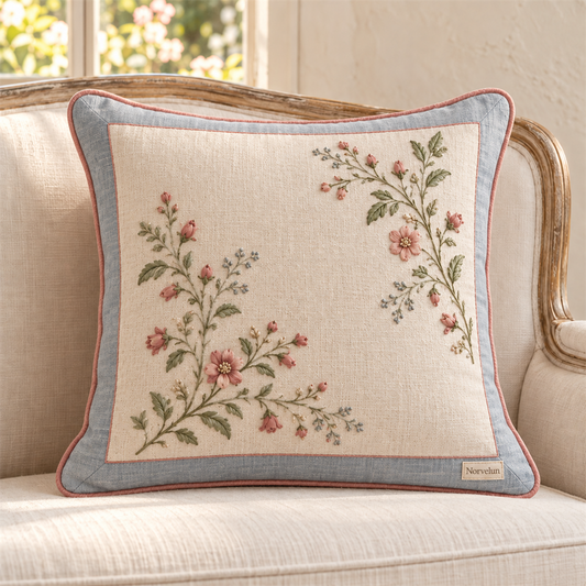 Norvelun Fleur Bleu Framed Cushion front product view