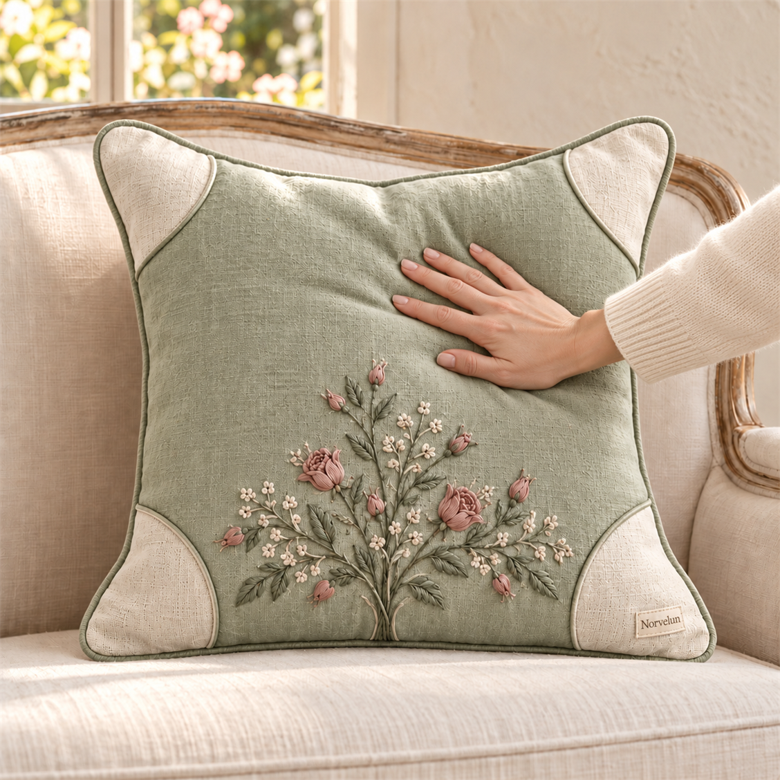 Norvelun Meadow Sage Botanical Cushion front product view