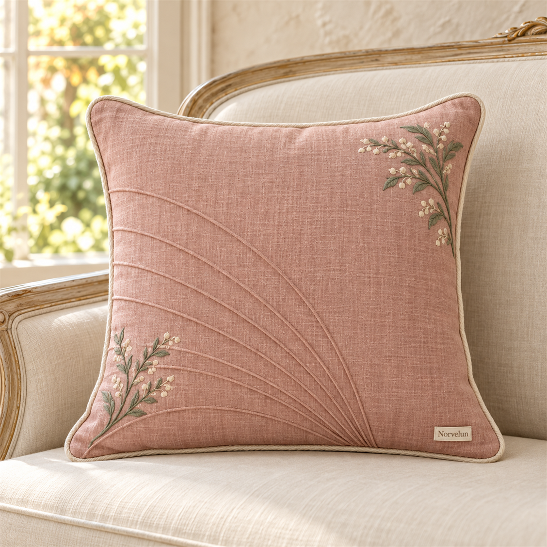 Norvelun Petal Blush Pleated Cushion styled room view