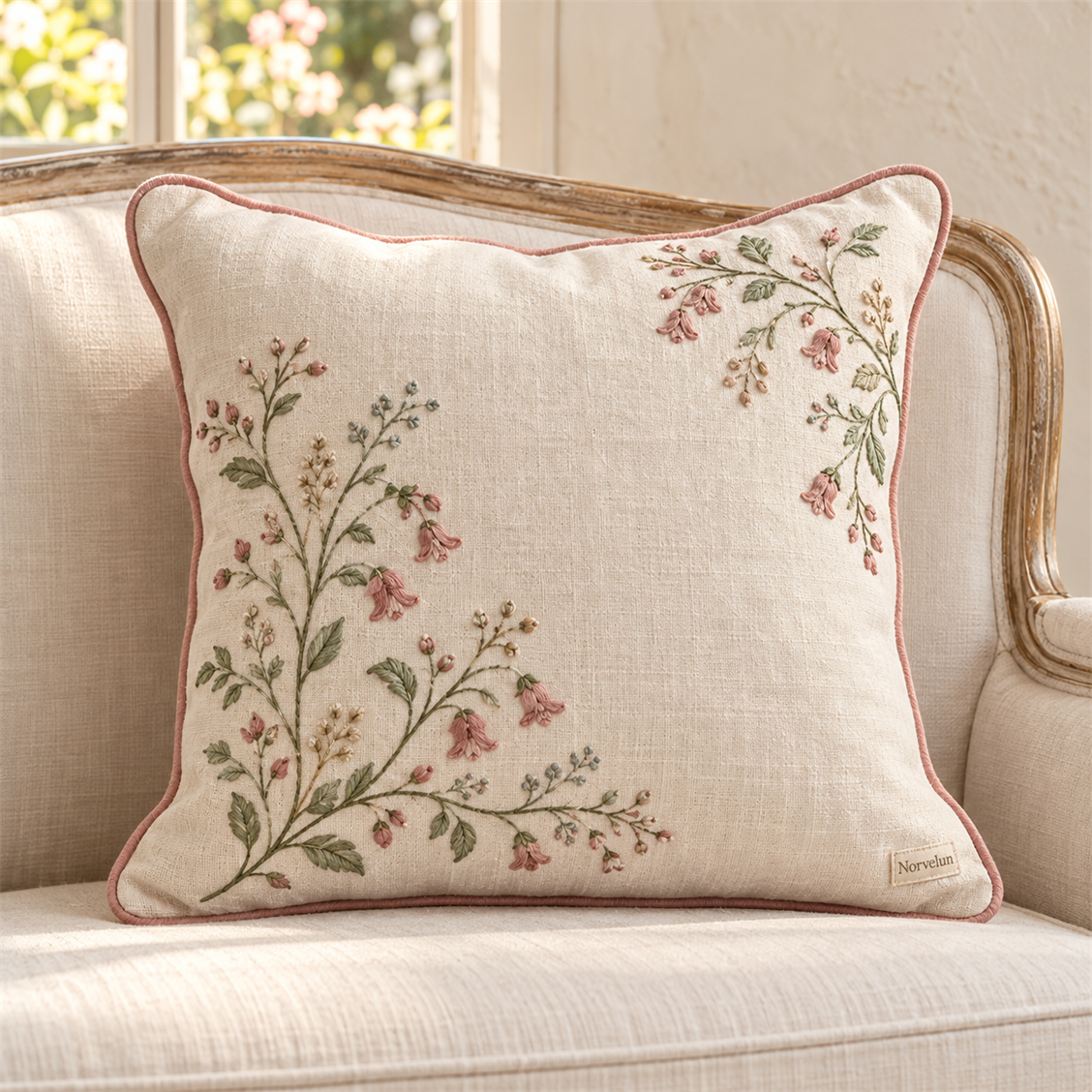 Norvelun Wildflower Linen Cushion styled room view